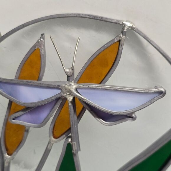 Vintage 3D DRAGONFLY STAINED GLASS WINDOW PANEL SUN CATCHER - Picture 3 of 8